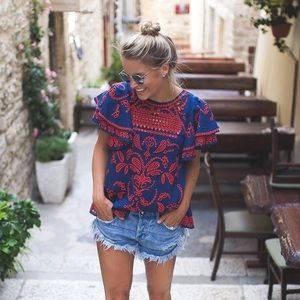 Blogger Favorite Parker Mara Navy/Red Eyelet Top